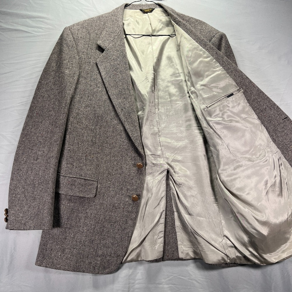 Herringbone Donegal Tweed Brown Wool Farah Blazer Fleck Field Wood Buttons 44L